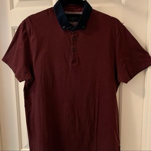 Ted Baker Short Sleeve Polo Shirt (Maroon - Men Size 4 (L))